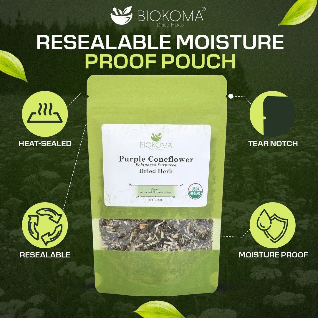 Purple Coneflower (Echinacea Purpurea) Organic Dried Herb 50g 1.76oz - BIOKOMA® - Dried Herbs