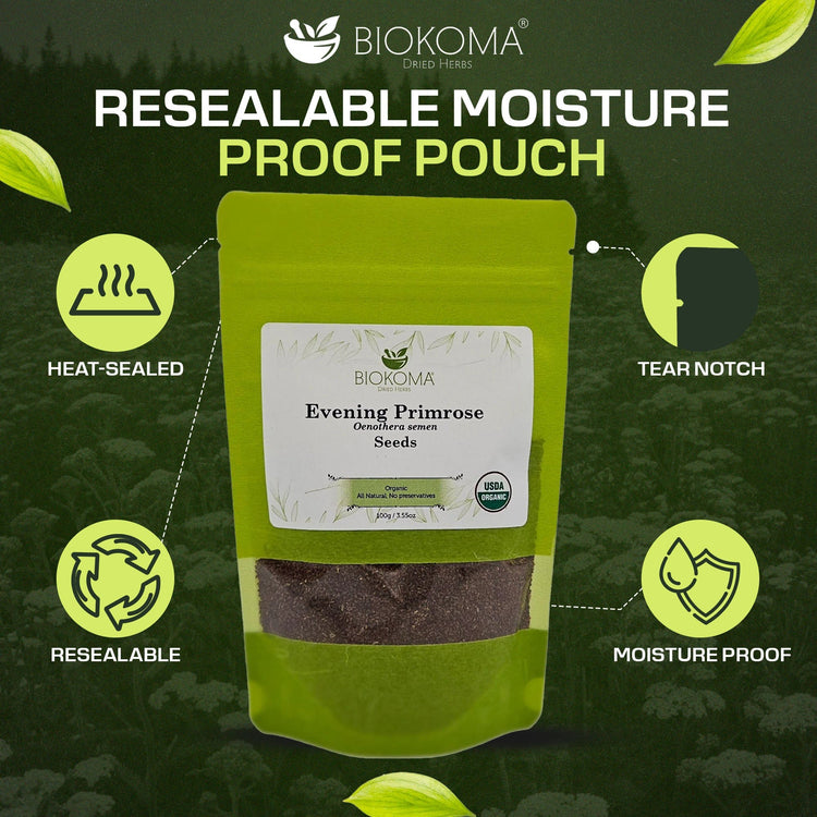 Evening Primrose (Oenothera semen) Organic Seeds 100g 3.55oz - BIOKOMA® - Dried Herbs
