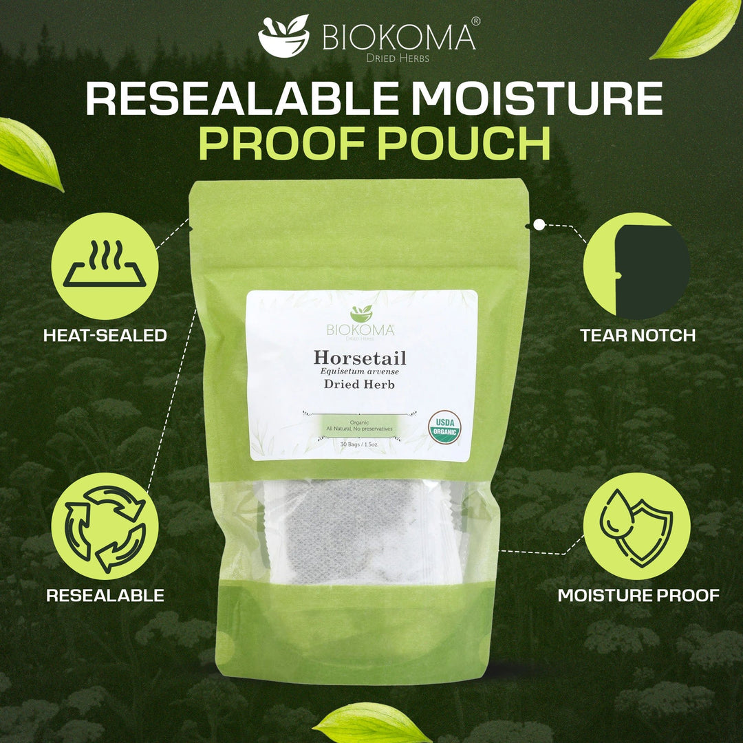 Horsetail (Equisetum arvense) Organic Dried Leaves 30 Tea Bags 1.5oz - BIOKOMA® - Dried Herbs