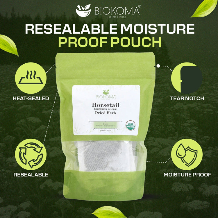 Horsetail (Equisetum arvense) Organic Dried Leaves 30 Tea Bags 1.5oz - BIOKOMA® - Dried Herbs