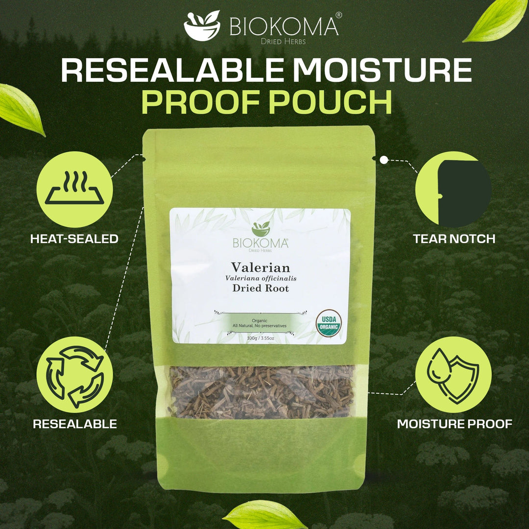 Valerian (Valeriana officinalis) Organic Dried Root 100g 3.55oz - BIOKOMA® - Dried Herbs