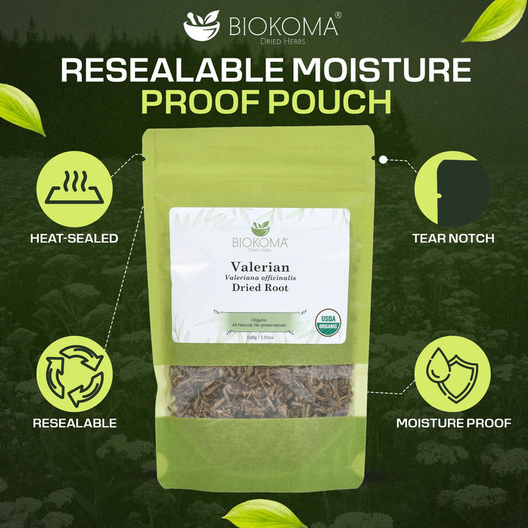 Valerian (Valeriana officinalis) Organic Dried Root 100g 3.55oz - BIOKOMA® - Dried Herbs
