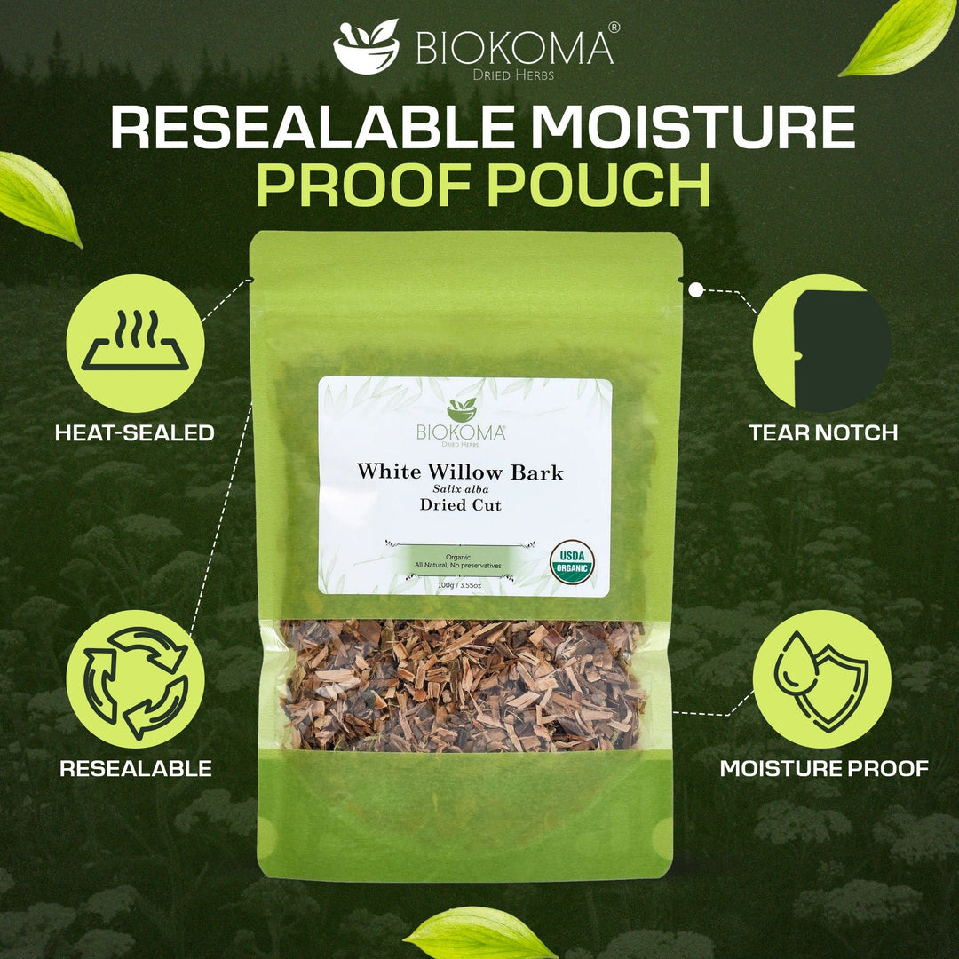 White Willow Bark (Salix alba) Organic Dried Cut 100g 3.55 oz - BIOKOMA® - Dried Herbs