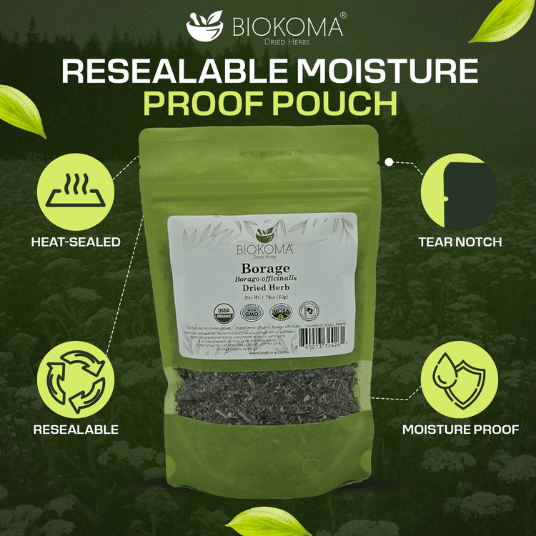 Borage (Borago officinalis) Organic Dried Herb 50g 1.76oz - BIOKOMA® - Dried Herbs