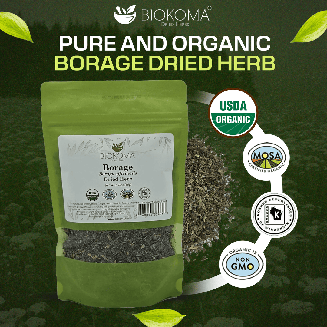 Borage (Borago officinalis) Organic Dried Herb 50g 1.76oz - BIOKOMA® - Dried Herbs