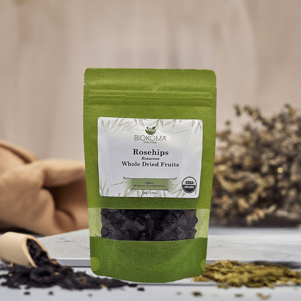 Rosehips (Rosaceae) Organic Dried Whole Fruits 100g 3.55oz - BIOKOMA® - Dried Herbs