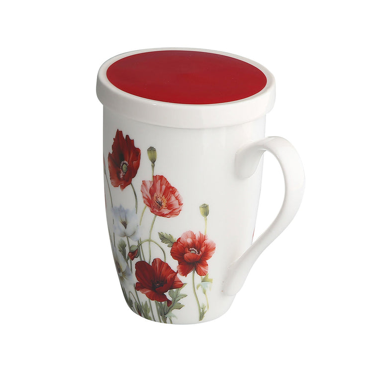 Tea Herb Mug Cup with Infuser and Lid 10fl oz - Poppy-BIOKOMA® - Dried Herbs
