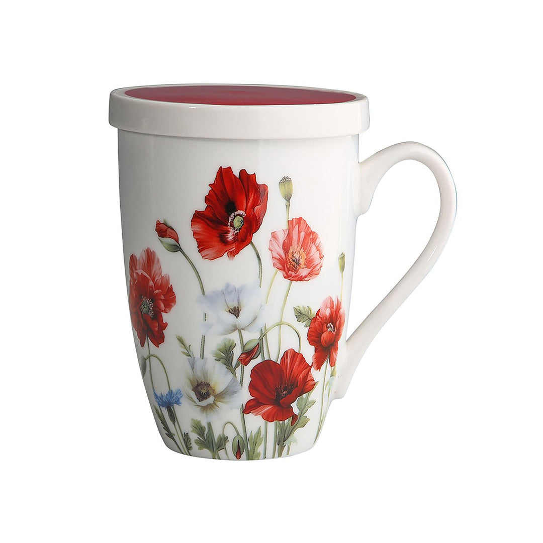 Tea Herb Mug Cup with Infuser and Lid 10fl oz - Poppy-BIOKOMA® - Dried Herbs