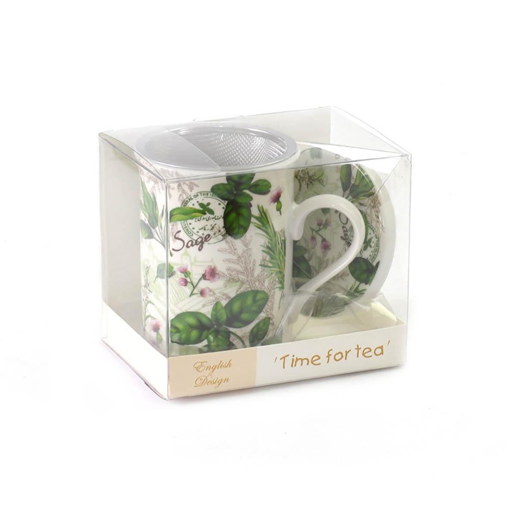 Tea Herb Mug Cup with Infuser and Lid 9.5fl oz - Green Herbs | Biokoma.com