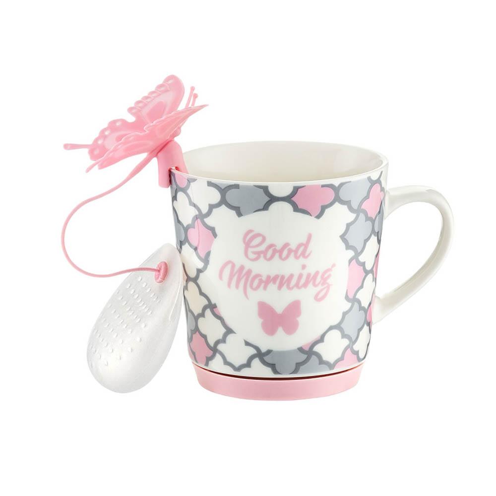 Tea Herb Mug Cup with Stand and Butterfly Infuser 9.8fl oz - Mosaic | Biokoma.com