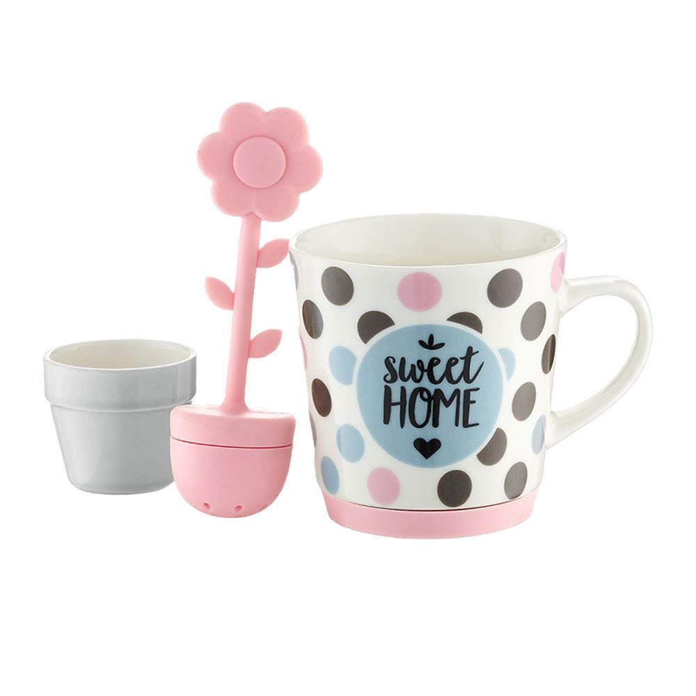 Tea Herb Mug Cup with Stand and Flower Infuser 9.8fl oz - Dots | Biokoma.com