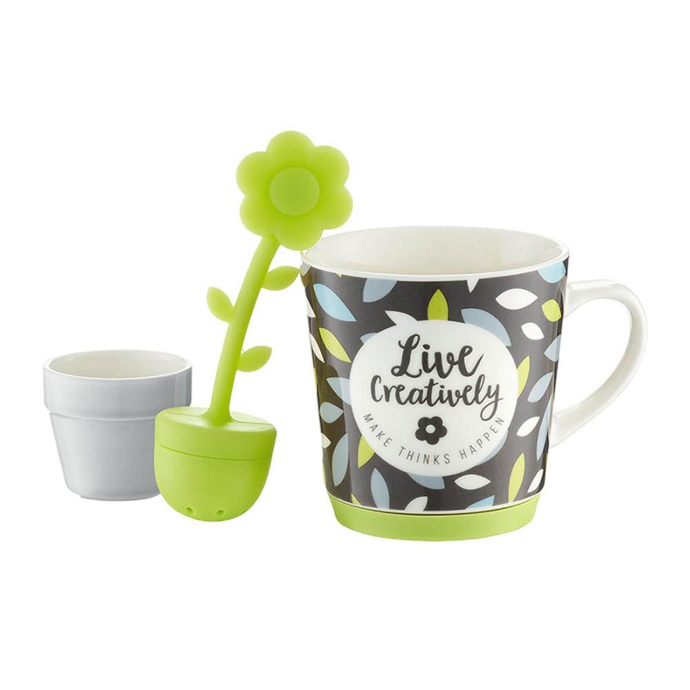 Tea Herb Mug Cup with Stand and Flower Infuser 9.8fl oz - Leaves | Biokoma.com